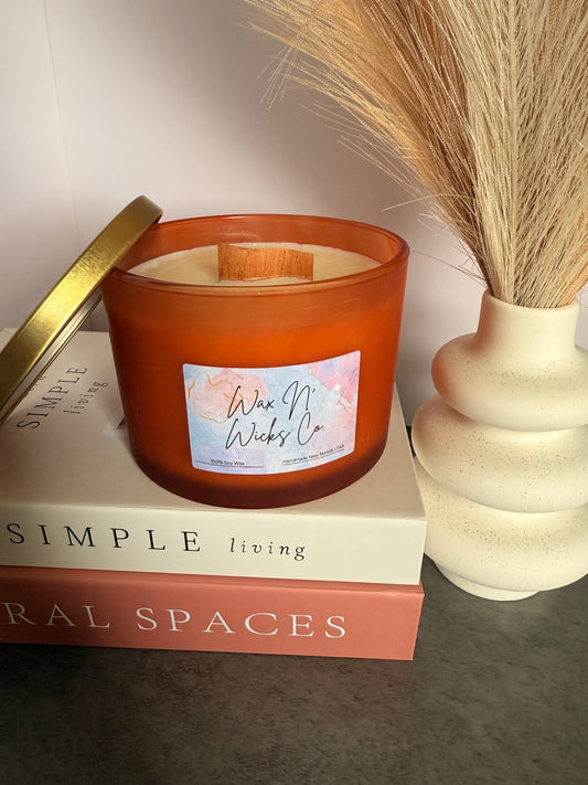 Amber Glass Candle with Gold Lid